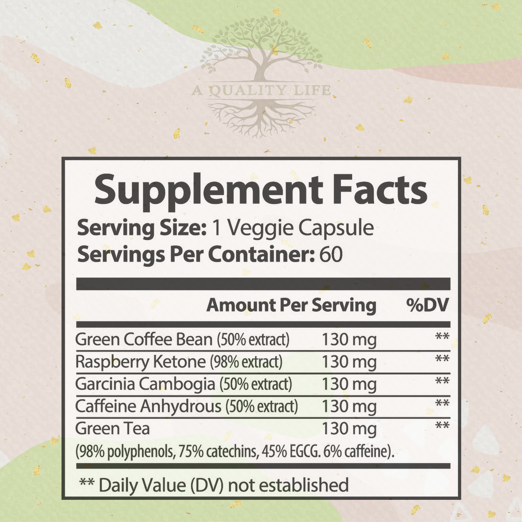 Supplement Facts of Fitness Advance of Green