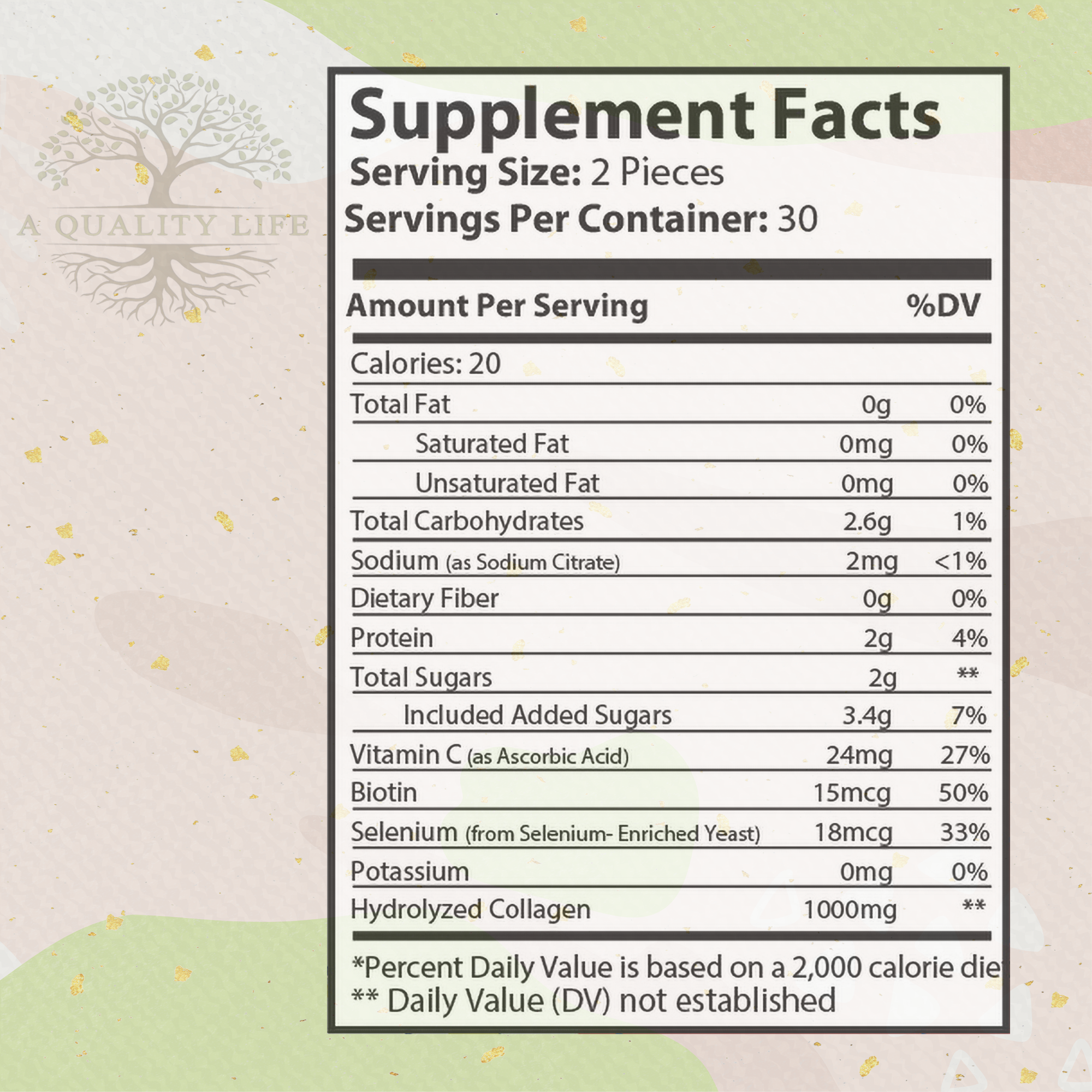 Supplement Facts of Collagen Gummies